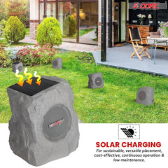 5Core Outdoor Bluetooth Rock Speaker – Waterproof, Solar-Powered, TWS Linkable, RGB Lights, 10W Wireless Garden Speaker (Gray)