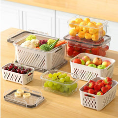 Fruit and Vegetable Storage Organizer Set, 8-Pack Double Drainer Kitchen Accessories, Essential Household Storage Solutions