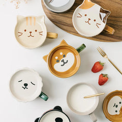 Cat Coffee Mug – Cute Shiba Cat Cup with Lid & Small Dish, Perfect Gift for Cat Lovers