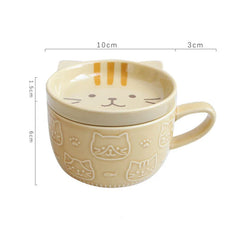 Cat Coffee Mug – Cute Shiba Cat Cup with Lid & Small Dish, Perfect Gift for Cat Lovers