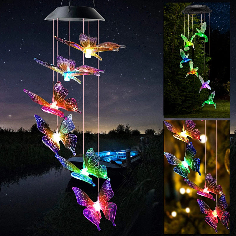 Solar Butterfly Wind Chime Light – Color-Changing LED Hanging Garden Lamp, Waterproof Outdoor Decor