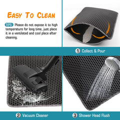 Premium Non-Slip Cat Litter Mat - 24x15 Inch Waterproof Honeycomb Design, Soft on Paws, Easy to Clean (Black)