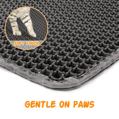 Premium Non-Slip Cat Litter Mat - 24x15 Inch Waterproof Honeycomb Design, Soft on Paws, Easy to Clean (Black)