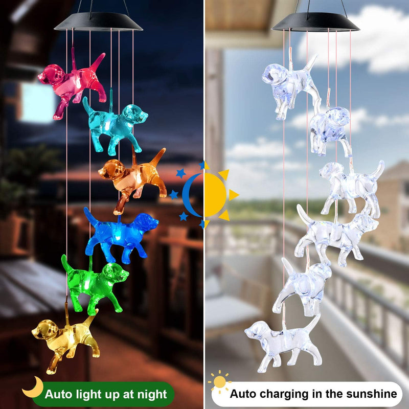 Solar Dog Wind Chimes – Color-Changing LED Outdoor Hanging Light, Waterproof Garden Decoration & Dog Lover Gift