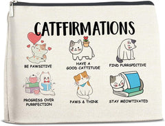 Cat Lover Makeup Bag – Positive Cat Affirmations Cosmetic Pouch, Cute Gifts for Women & Travel