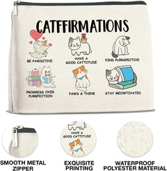 Cat Lover Makeup Bag – Positive Cat Affirmations Cosmetic Pouch, Cute Gifts for Women & Travel