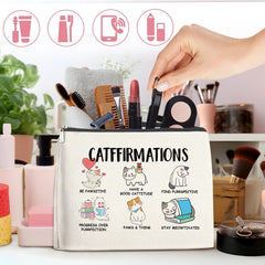 Cat Lover Makeup Bag – Positive Cat Affirmations Cosmetic Pouch, Cute Gifts for Women & Travel