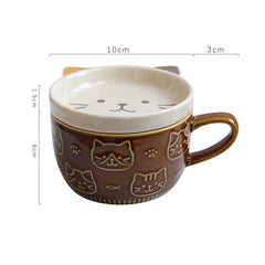 Cat Coffee Mug – Cute Shiba Cat Cup with Lid & Small Dish, Perfect Gift for Cat Lovers