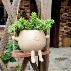 Swing Face Planter Pot – Cute Smiling Resin Hanging Flower Pot for Indoor & Outdoor Gardens