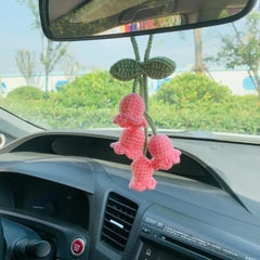 Handmade Crochet Lily Car Pendant – Bluebell Flower Rearview Mirror Hanging Decoration & Keychain