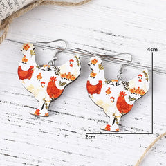 Cute Chicken Lover Earrings – Double-Sided Wooden Farm Animal Drop Earrings, Personalized Gift for Women