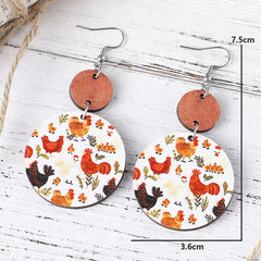 Cute Chicken Lover Earrings – Double-Sided Wooden Farm Animal Drop Earrings, Personalized Gift for Women