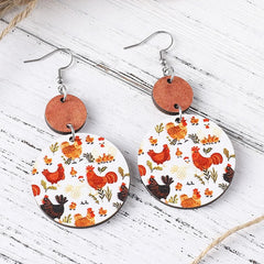 Cute Chicken Lover Earrings – Double-Sided Wooden Farm Animal Drop Earrings, Personalized Gift for Women