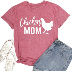 Funny Chicken Mom T-Shirt – Cute Hen Farm Graphic Tee, Short Sleeve Casual Shirt for Women