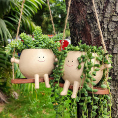 Swing Face Planter Pot – Cute Smiling Resin Hanging Flower Pot for Indoor & Outdoor Gardens