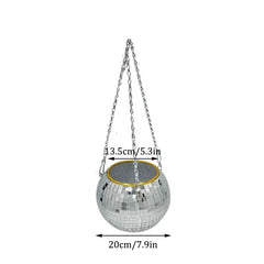 Hanging Disco Ball Planter – Retro Mirror Plant Pot with Chain, Stylish Home & Garden Decor