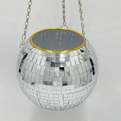 Hanging Disco Ball Planter – Retro Mirror Plant Pot with Chain, Stylish Home & Garden Decor