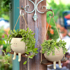 Swing Face Planter Pot – Cute Smiling Resin Hanging Flower Pot for Indoor & Outdoor Gardens