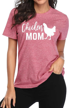 Funny Chicken Mom T-Shirt – Cute Hen Farm Graphic Tee, Short Sleeve Casual Shirt for Women