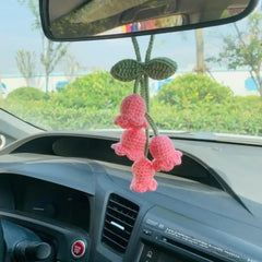 Handmade Crochet Lily Car Pendant – Bluebell Flower Rearview Mirror Hanging Decoration & Keychain