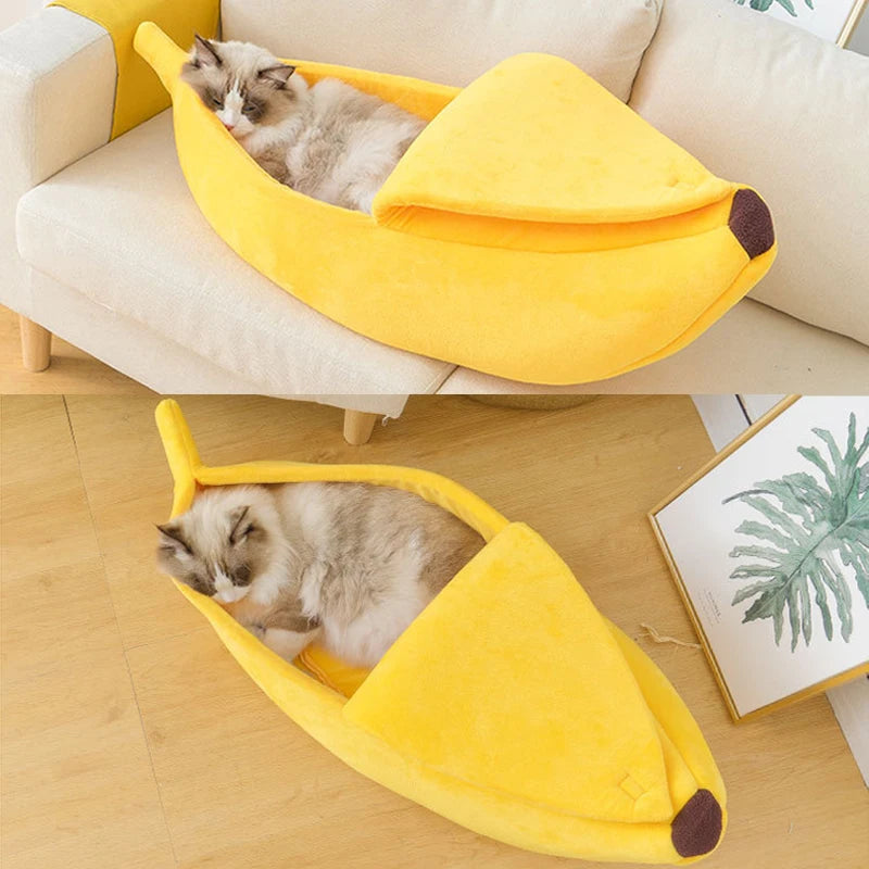 Cozy Multicolor Banana Cat Bed House - Funny & Durable Pet Basket for Cats and Small Dogs