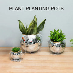 Hanging Disco Ball Planter – Retro Mirror Plant Pot with Chain, Stylish Home & Garden Decor