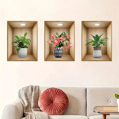 3D Watercolor Potted Flower Wall Stickers – Removable Vinyl Decals for Bedroom, Living Room & Nursery