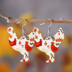 Cute Chicken Lover Earrings – Double-Sided Wooden Farm Animal Drop Earrings, Personalized Gift for Women