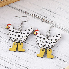 Cute Chicken Lover Earrings – Double-Sided Wooden Farm Animal Drop Earrings, Personalized Gift for Women