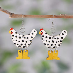 Cute Chicken Lover Earrings – Double-Sided Wooden Farm Animal Drop Earrings, Personalized Gift for Women