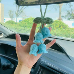 Handmade Crochet Lily Car Pendant – Bluebell Flower Rearview Mirror Hanging Decoration & Keychain