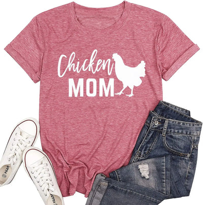 Funny Chicken Mom T-Shirt – Cute Hen Farm Graphic Tee, Short Sleeve Casual Shirt for Women