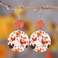 Cute Chicken Lover Earrings – Double-Sided Wooden Farm Animal Drop Earrings, Personalized Gift for Women