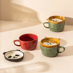 Cat Coffee Mug – Cute Shiba Cat Cup with Lid & Small Dish, Perfect Gift for Cat Lovers