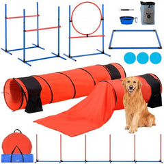 VEVOR Dog Agility Training Set – 7-Piece Kit with Hurdles, Tunnels & Ring for Obedience & Exercise