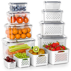 Fruit and Vegetable Storage Organizer Set, 8-Pack Double Drainer Kitchen Accessories, Essential Household Storage Solutions