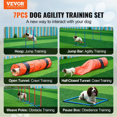 VEVOR Dog Agility Training Set – 7-Piece Kit with Hurdles, Tunnels & Ring for Obedience & Exercise