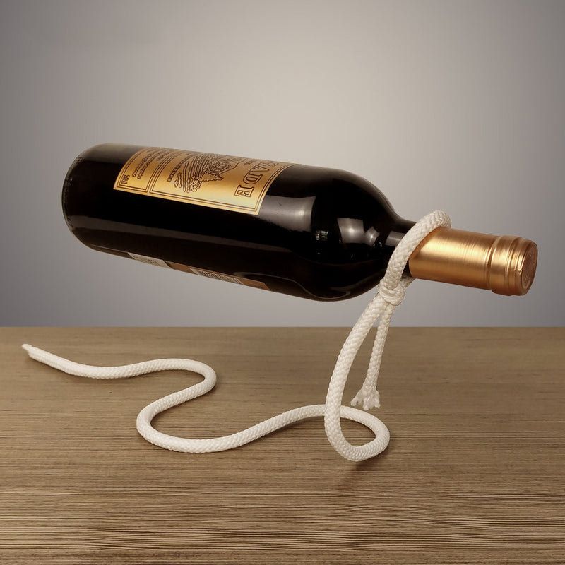 Suspended Rope Wine Bottle Holder – Unique Floating Wine Display for Home & Bar Decor